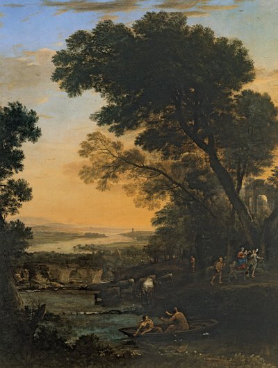 Idyllisch landschap met de vlucht naar Egypte door Claude Lorrain